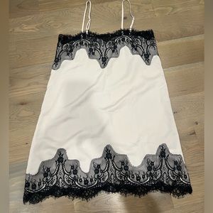 Off white slip dress with black lace (M)